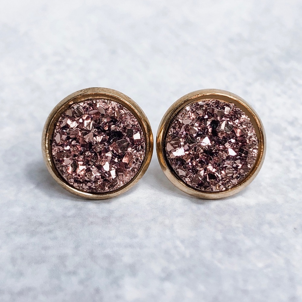 Rose Gold Druzy Earrings - Picture 2 of 4